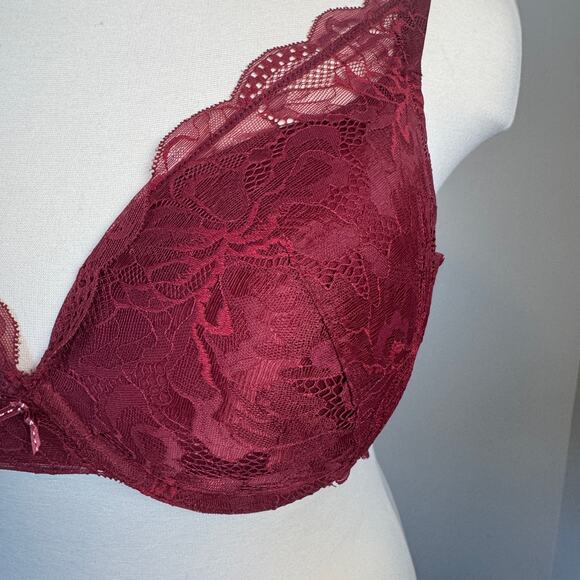 Auden Size 46C Underwire Bra Lightly Full Coverage Lined Maroon Red Lace - Picture 4 of 10